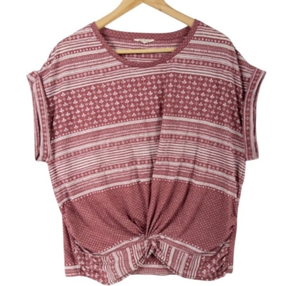 Lucky Brand Tops - Lucky Brand Boho Western Geometric Twist Front T Shirt Faded Red Striped Top M